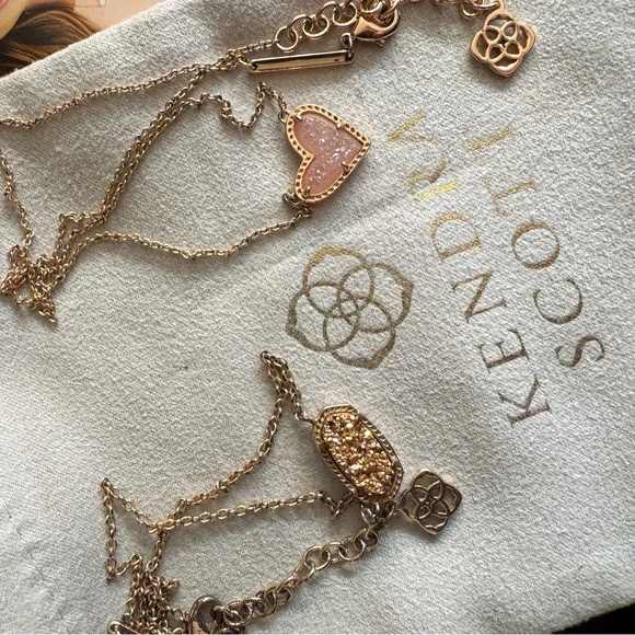 Kendra Scott Gold Necklace with Pink Heart Pendant and Elisa Drusy Rose Gold - Picture 8 of 8